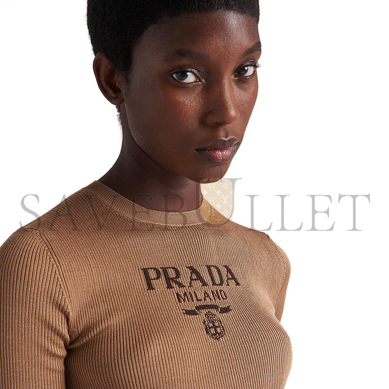 PRADA SILK CREW-NECK SWEATER WITH LOGO P24T1F